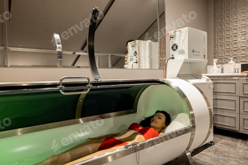 Preview: Woman lying in oxygen capsule
