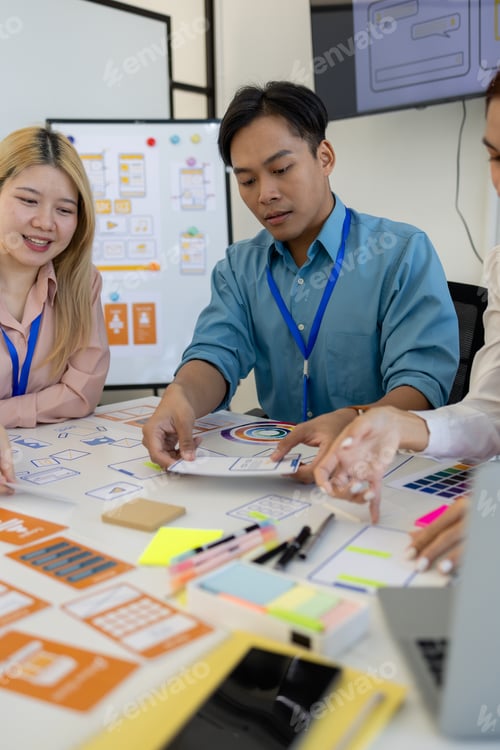 Preview: ux, ui, web and mobile app designers are discussing the look and feel of the website or app