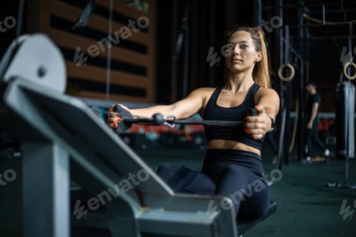 Preview: Woman Working Out On Rowing Machine In Gym