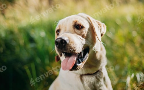 Preview: Funny pet labrador dog animal during seasonal activity. beautiful breed dog funny labrador outdoor