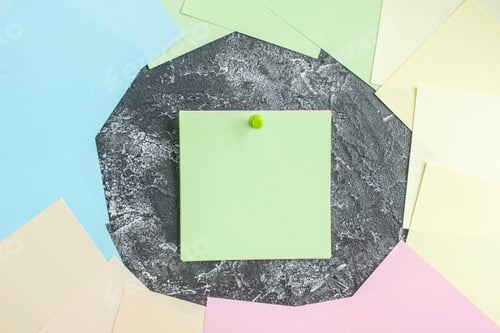 Preview: top view colorful stickers on gray background student paper college lesson notepad pen study note