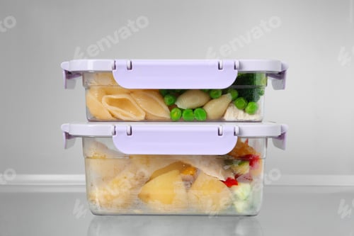 Preview: Boxes with prepared meals inside of refrigerator