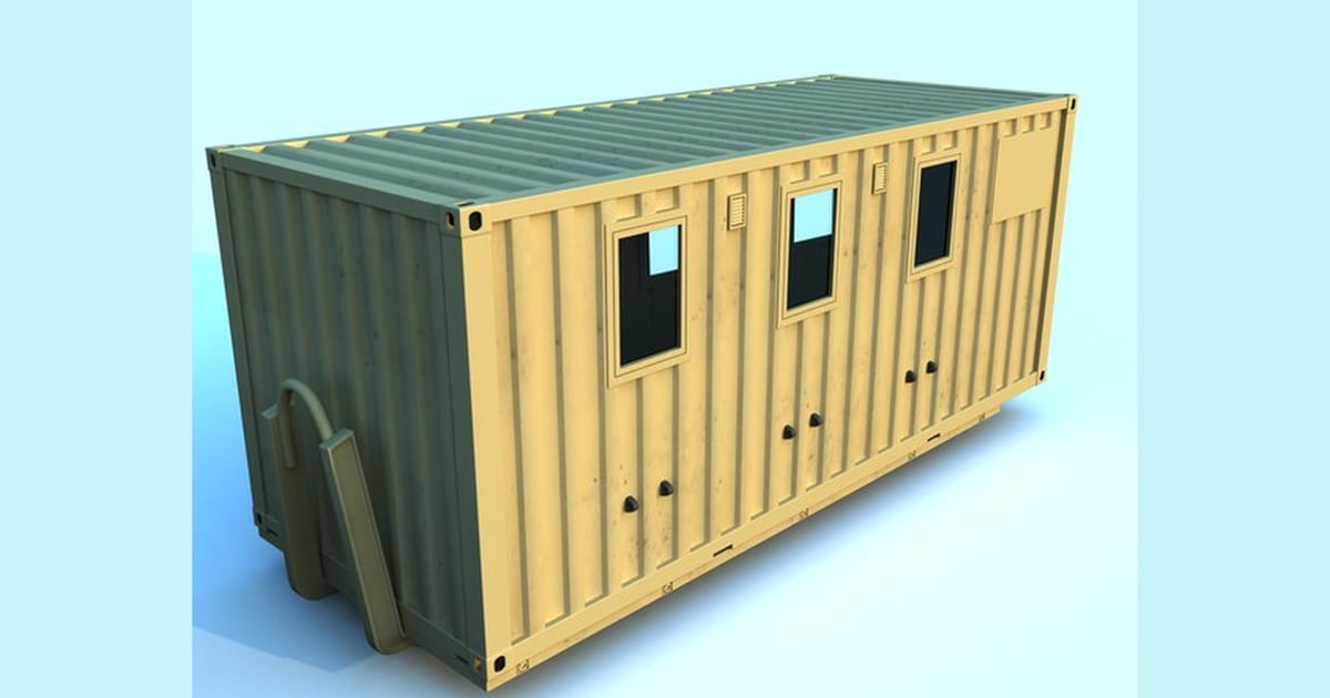 Shipping container with sloped roof and multiple access points 3D, Incl ...
