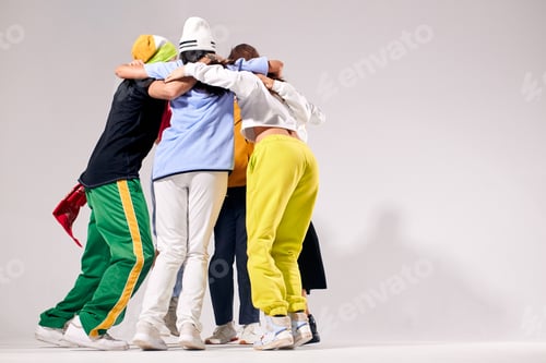 Preview: Cheerful group of people hanging after performance