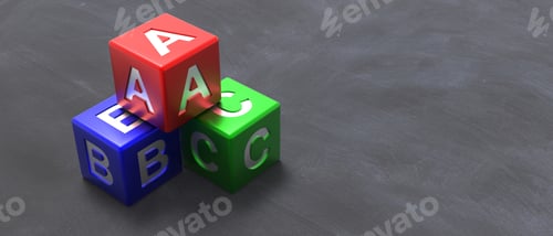 Preview: Abc colorful blocks on blackboard background. 3d illustration