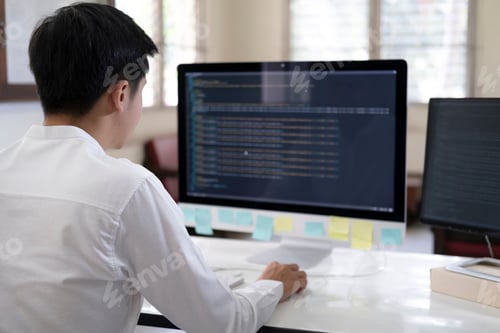 Preview: Team of developer programmer working on project in software development computer in IT company