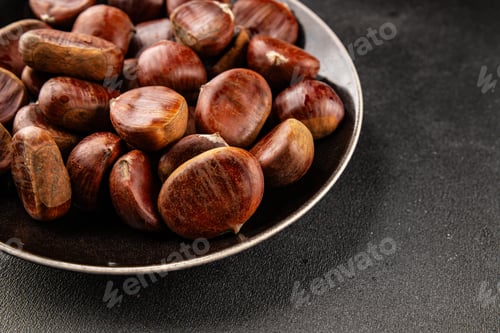 Preview: Edible chestnuts delicious treat tasty snack fresh gourmet food background on table