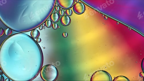 Preview: Abstract Colorful Food Oil Drops Bubbles and spheres Flowing on Water Surface