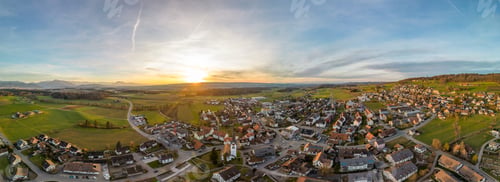 Preview: Aerial panorama view to lake Zug and Swiss Alps with Mettmenstetten, Switzerland