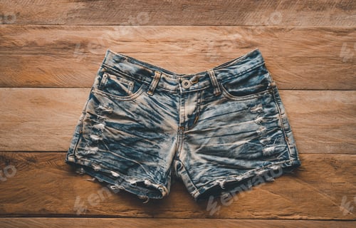 Preview: Jeans shorts on the wooden floor.