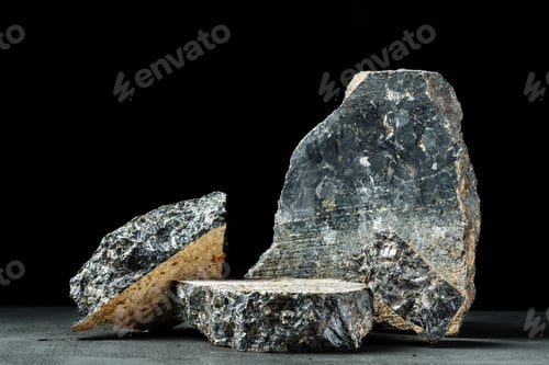 Preview: Piece of granite stone against black background