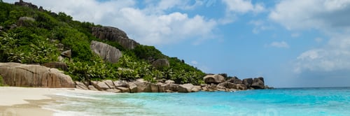 Preview: tropical beach with huge boulders and palm trees Coco Island Tropical Seychelles Islands