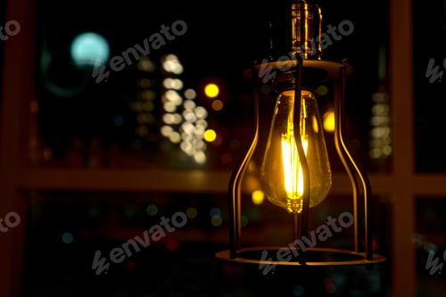 Preview: Minimalistic lamps in loft style. Yellow light.