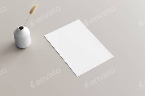 Preview: White invitation card mockup with the lagurus on a beige table. 5x7 ratio, similar to A6, A5.