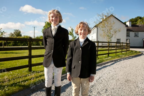 Preview: Portrait of boys wearing horse riding clothes