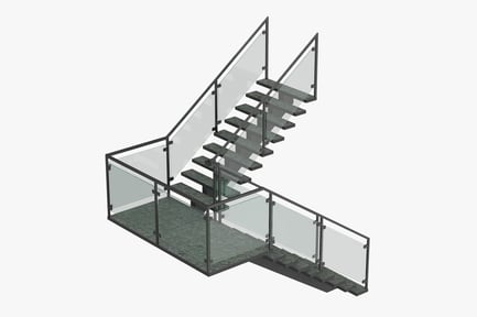 Preview: Modern Commercial Staircase with Glass Railings & Landing