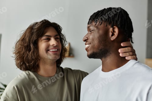 Preview: Joyful moments shared between a loving gay couple at home in a cozy setting together
