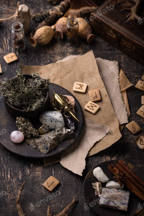 Preview: Esoteric magical background with runes.