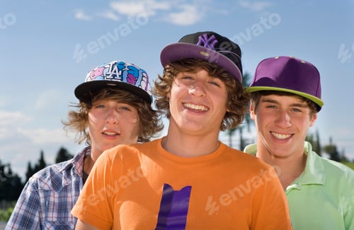 Preview: Teen triplet boys smiling portrait