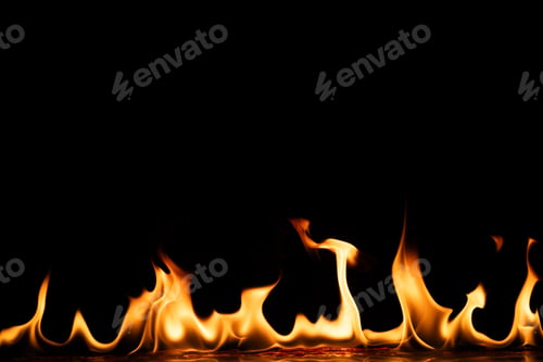 Preview: Yellow and orange flames and copy space on black background
