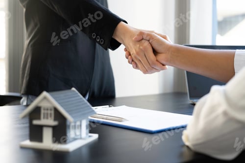 Preview: Asian businesswomen give dollars to sign home and real estate contracts and congratulate them for wo