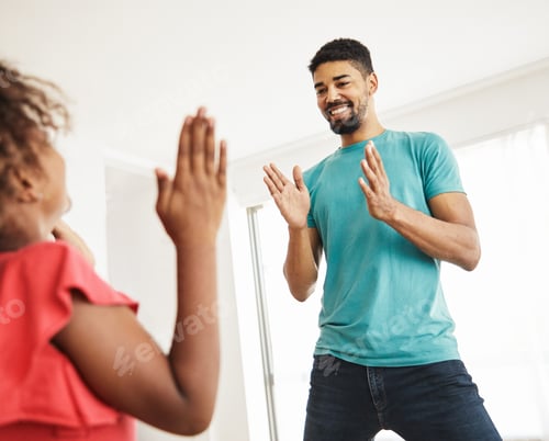 Preview: child daughter father family happy playing kid childhood dancing parent home