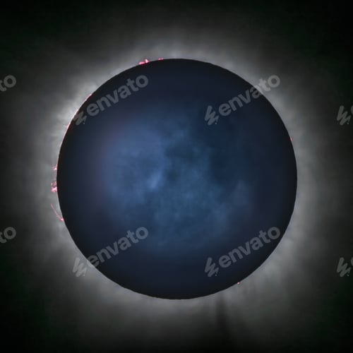 Preview: Total solar eclipse closeup with sun flares and moon