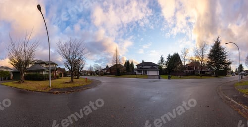 Preview: Street view in the Residential Neighborhood during a colorful Winter