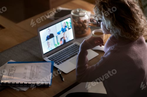 Preview: Top view of video conference to late at home
