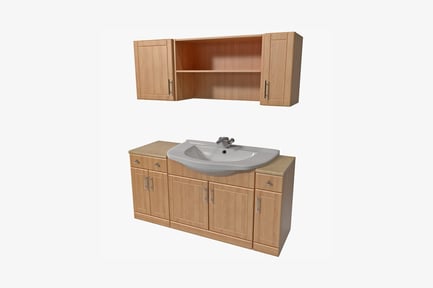 Preview: Wooden bathroom vanity with integrated storage