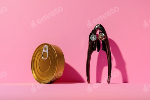 Preview: Canned food tin on pink studio background