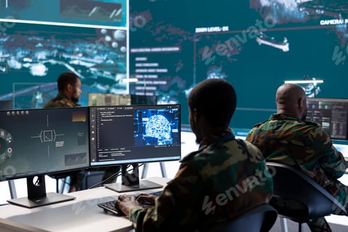 Preview: Military professionals in a mission control center employs modern technology