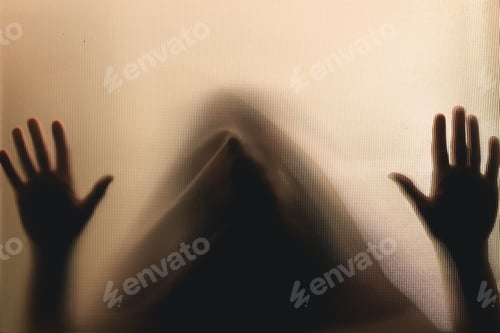 Preview: Shadowy figure behind glass - horror background
