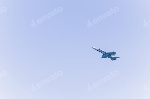 Preview: Jet fighter military airplane war force during aviation airshow. Aircraft plane technology