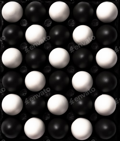 Preview: Black and White Eggs. Cultural Diversity Concept Image. Flat Lay Abstract Pattern