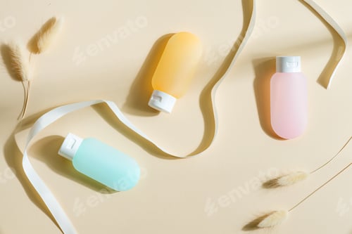 Preview: Plastic bottles mockup with cosmetic water or cleaning lotion