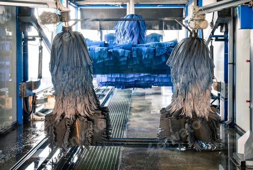 Preview: Modern automatic carwash with blue brushes