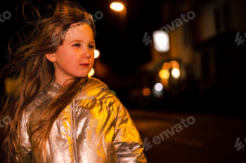 Preview: girl in front of teenager returns home by night city