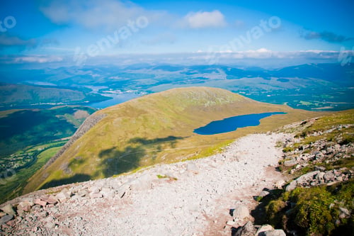 Preview: Stony path of ascent to Mount Ben Nevis, highest peak in the United Kingdom.