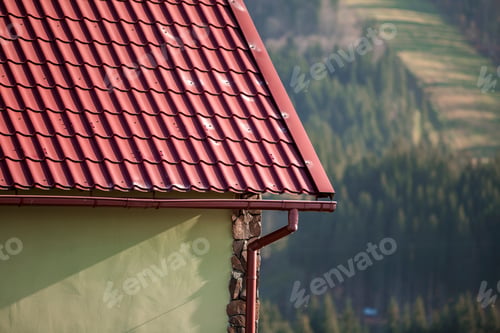 Preview: Detail of new modern house cottage corner with stucco walls