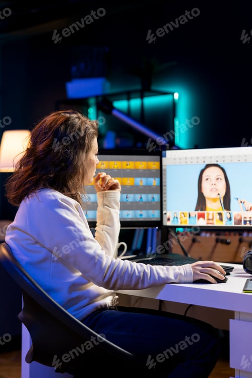 Preview: Photographer fixing overexposed pictures on desktop computer