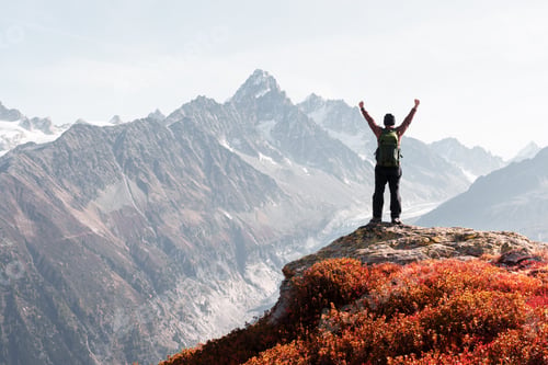 Preview: Amazing view on Monte Bianco mountains range with tourist on a foreground