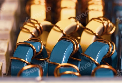 Preview: Close-up of yellow and blue iron powder cores