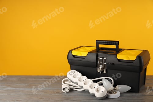 Preview: Concept of electrician tools, space for text