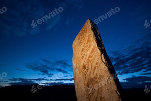 Preview: Deer stone marker, a standing stone with marks and inscriptions in Mongolia