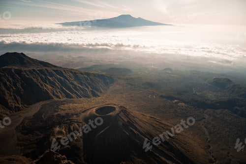 Preview: Climbing mount meru, tanzania, breathtaking aerial view of volcanic landscape and kilimanjaro