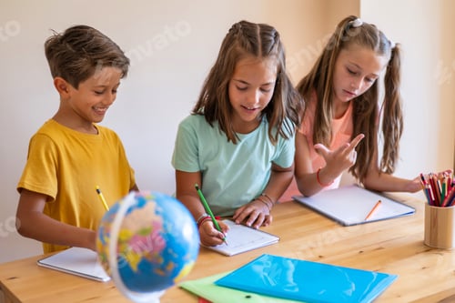 Preview: Children learning and studying together during homework time