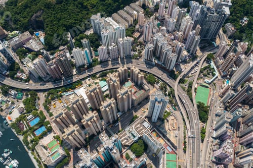 Preview: Sai Wan Ho, Hong Kong 06 September 2021: Top view of Hong Kong city