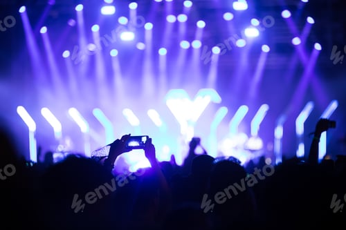Preview: Cheering crowd with hands in air at music festival