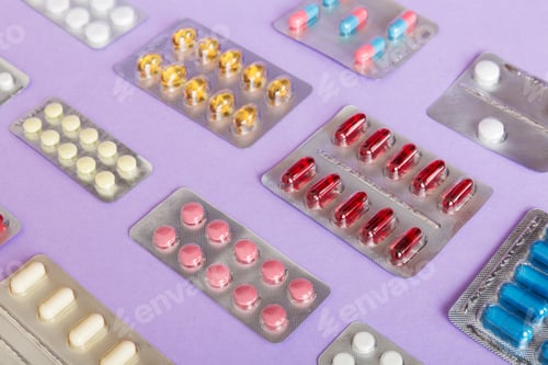 Preview: too many different pill of various blisters with different pills Medicines storage